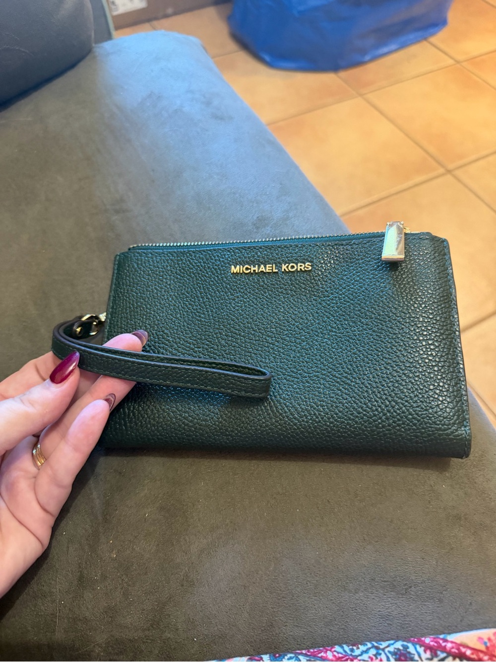 Michael Kors Forest Green Pebbled Leather Wristlet